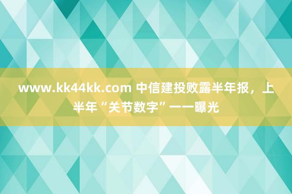 www.kk44kk.com 中信建投败露半年报，上半年“关节数字”一一曝光