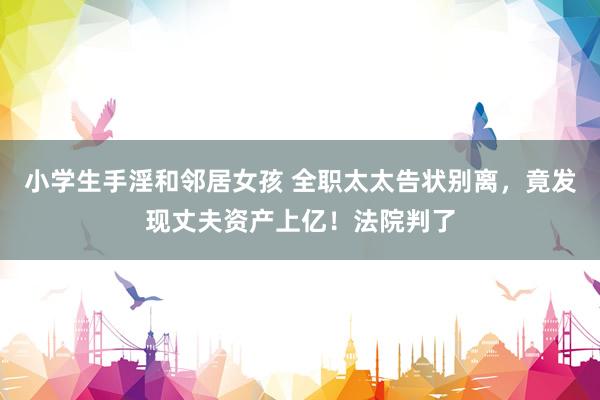 小学生手淫和邻居女孩 全职太太告状别离，竟发现丈夫资产上亿！法院判了